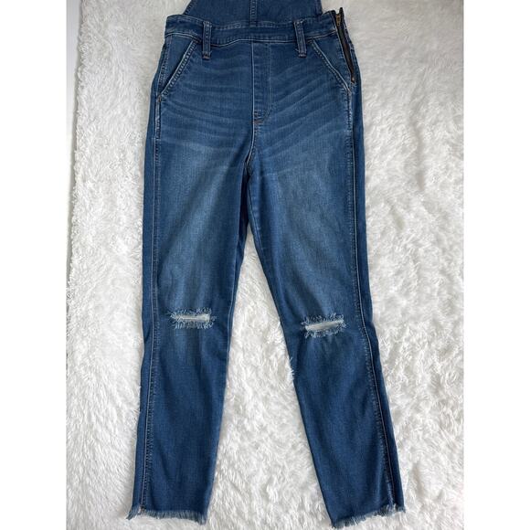 Madewell Denim Overalls Medium Wash Distressed Knees size ziper  Medium - Picture 3 of 10